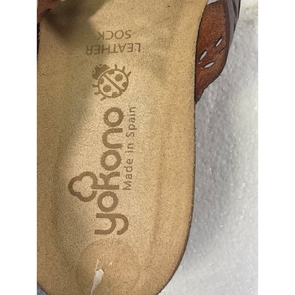 YOKONO Womens size 9.5 Redish Brown Strap Wedge Sandals Slip On Leather Cork - Picture 8 of 16